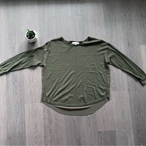 LOFT Olive Green Mixed Material Thin Knit Sweater